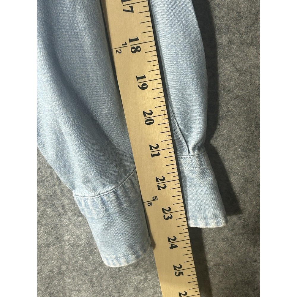 Vintage Tommy Jeans Light Blue Chambray Button Down Shirt Crest Logo Sz‎ Lrg - Picture 5 of 8
